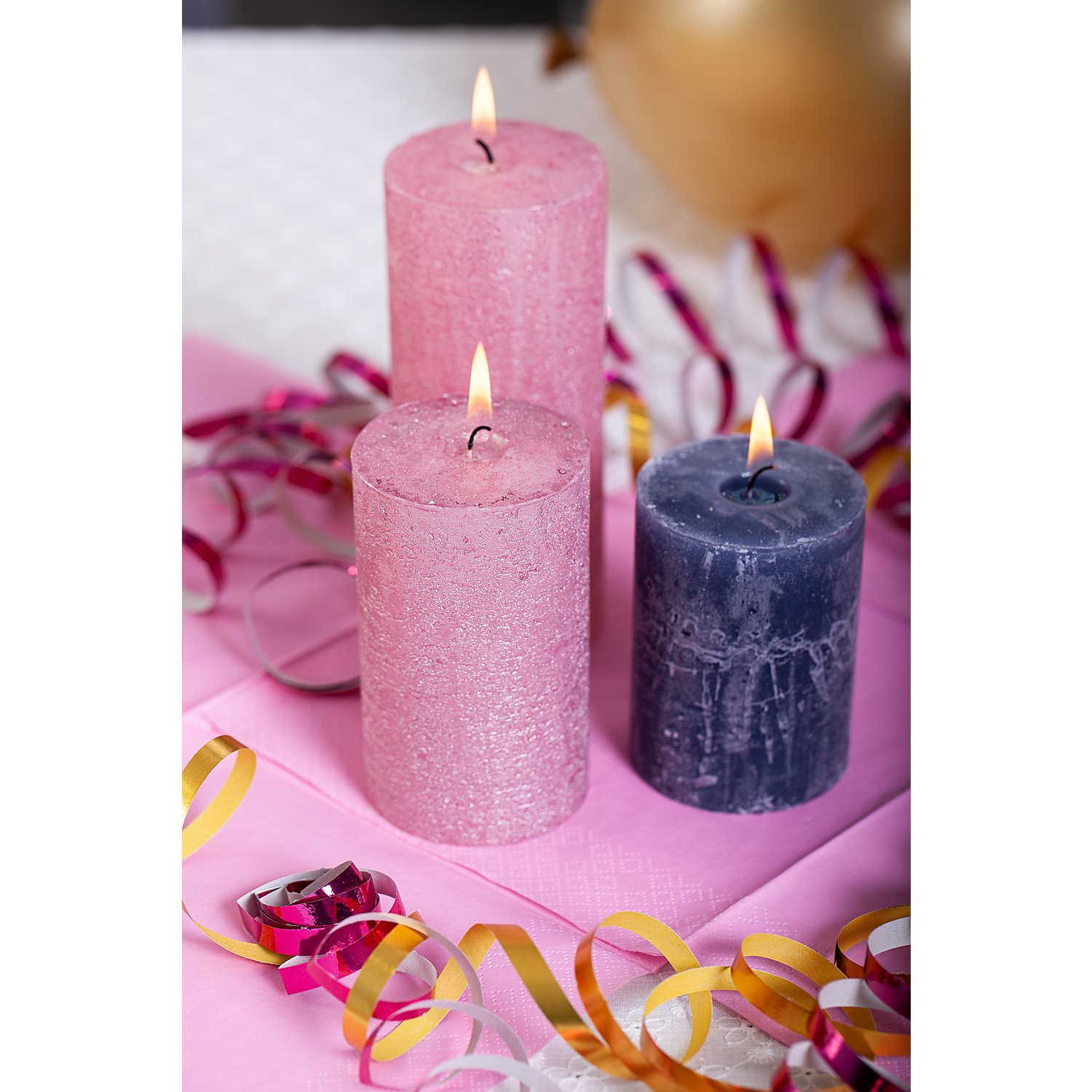 Rustikale Kerzen, rosé-metallic, abgestuft, 4 Stück