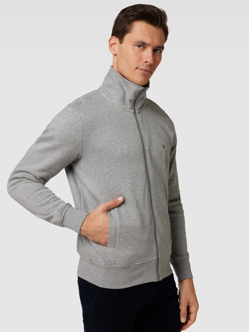 Sweatjacke mit Stehkragen Modell 'FLAG LOGO' in mittelgrau meliert