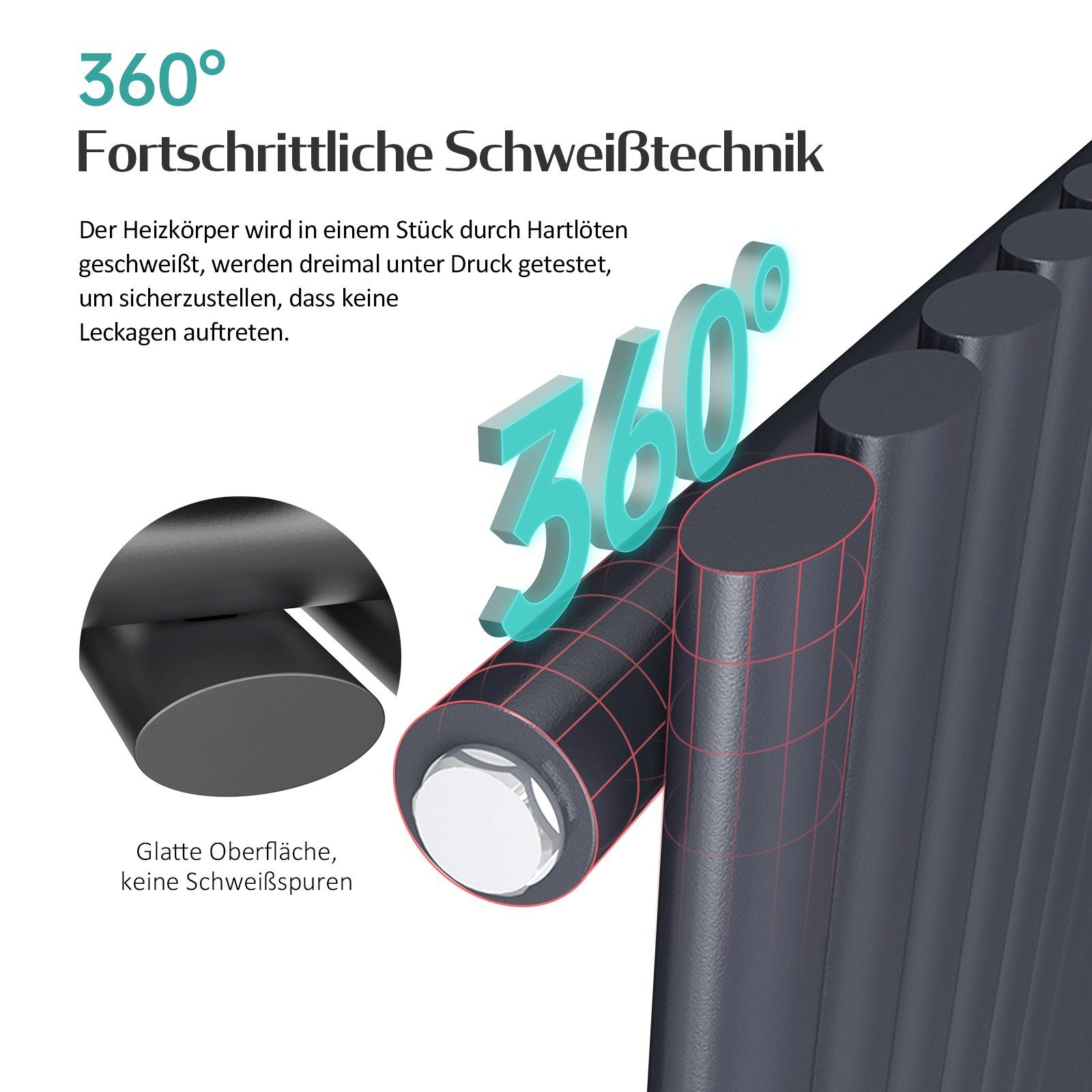 EMKE Heizkörper 600 x 240 mm Oval Paneelheizkörper Flach Heizkörper Klein Design, Vertikal Einlagig/Doppellagig, Mittelanschluss, Anthrazit/Weiß