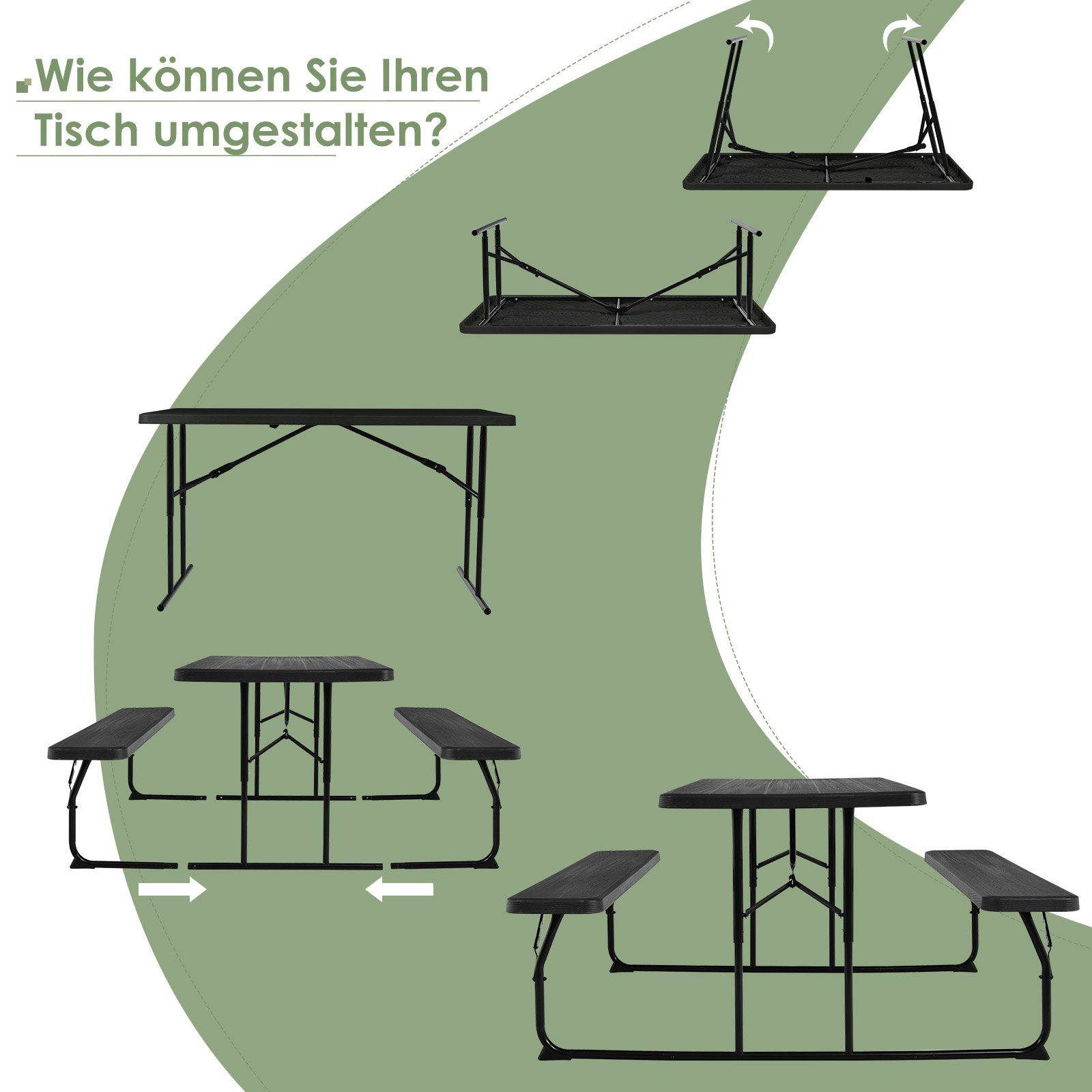 COSTWAY Bierzeltgarnitur, 136 cm Campingtisch mit Bänken, klappbar