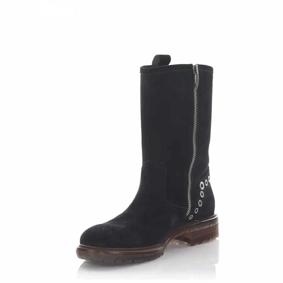 Rossano Bisconti - Stiefeletten Veloursleder Metallverzierung schwarz - schwarz