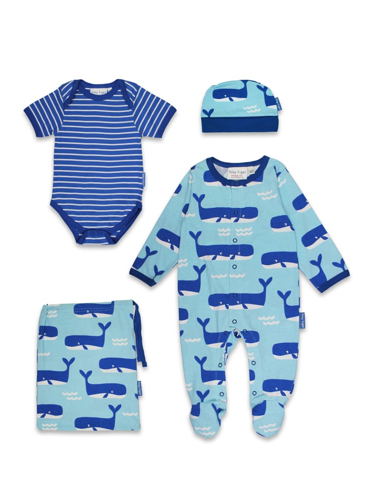 Toby Tiger Geschenkset mit Wal und Wellen Print in blau günstig kaufen