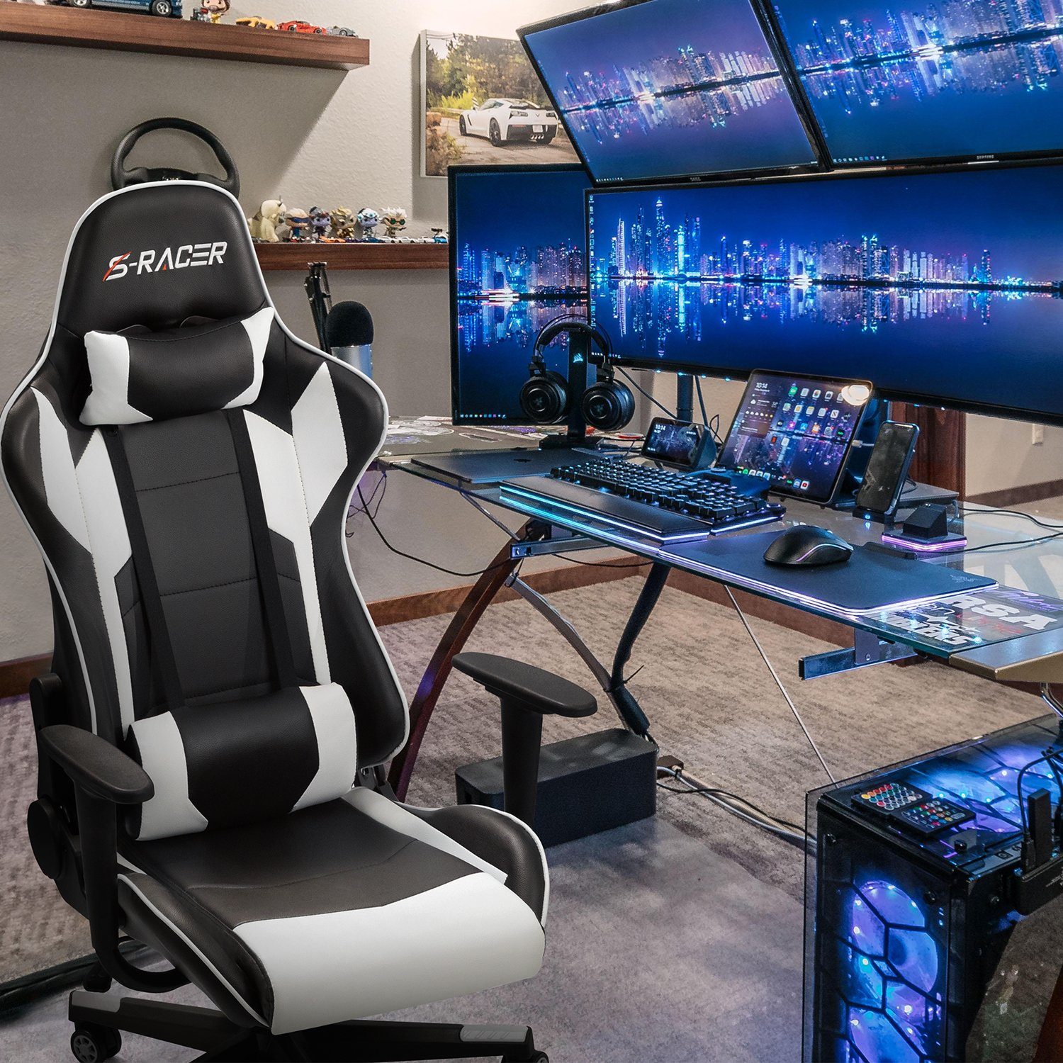 HOMALL Gaming Chair Gaming Stuhl hoher Rückenlehne PC Ergonomischer Rennstuhl mit (Set)