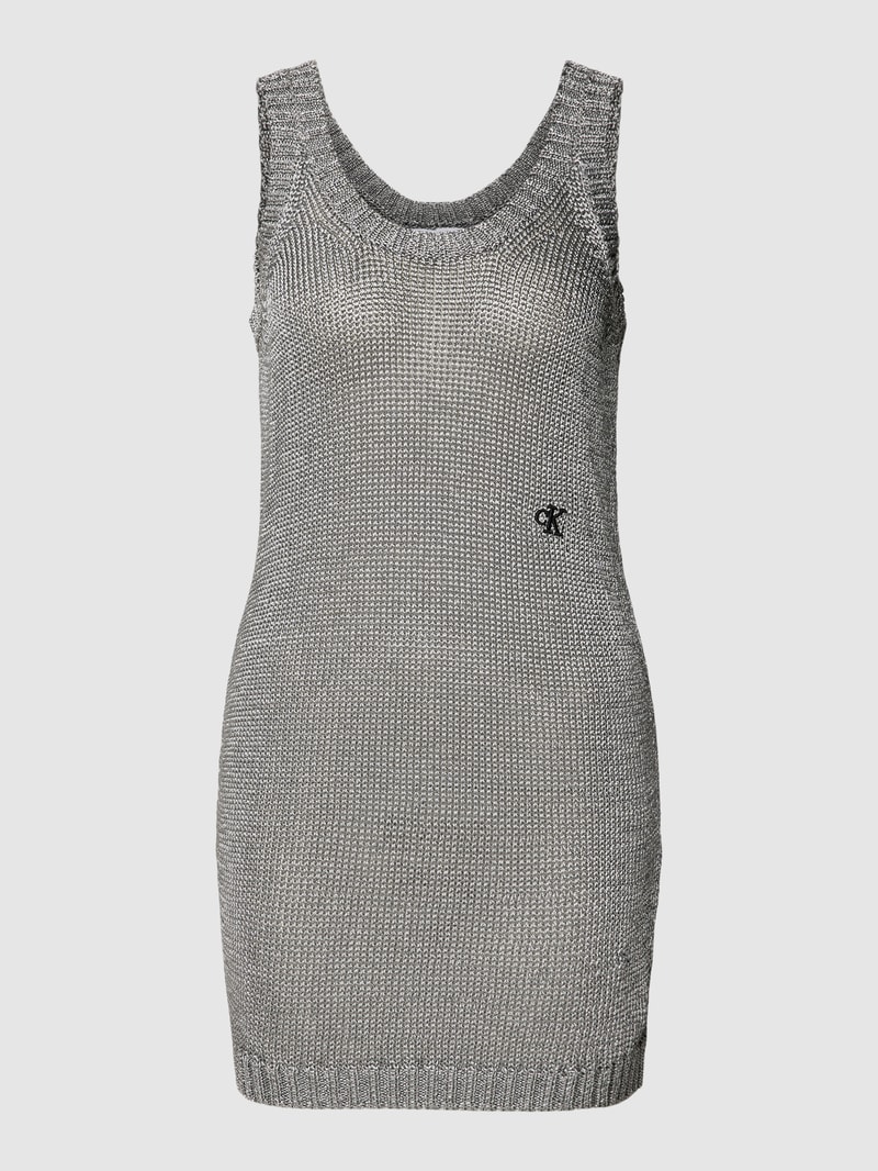 Strickkleid mit Logo-Stitching in silber