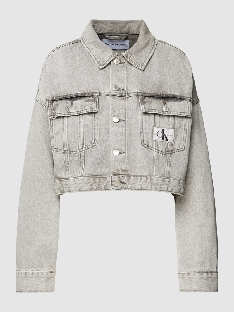 Cropped Jeansjacke im Oversized-Look in hellgrau