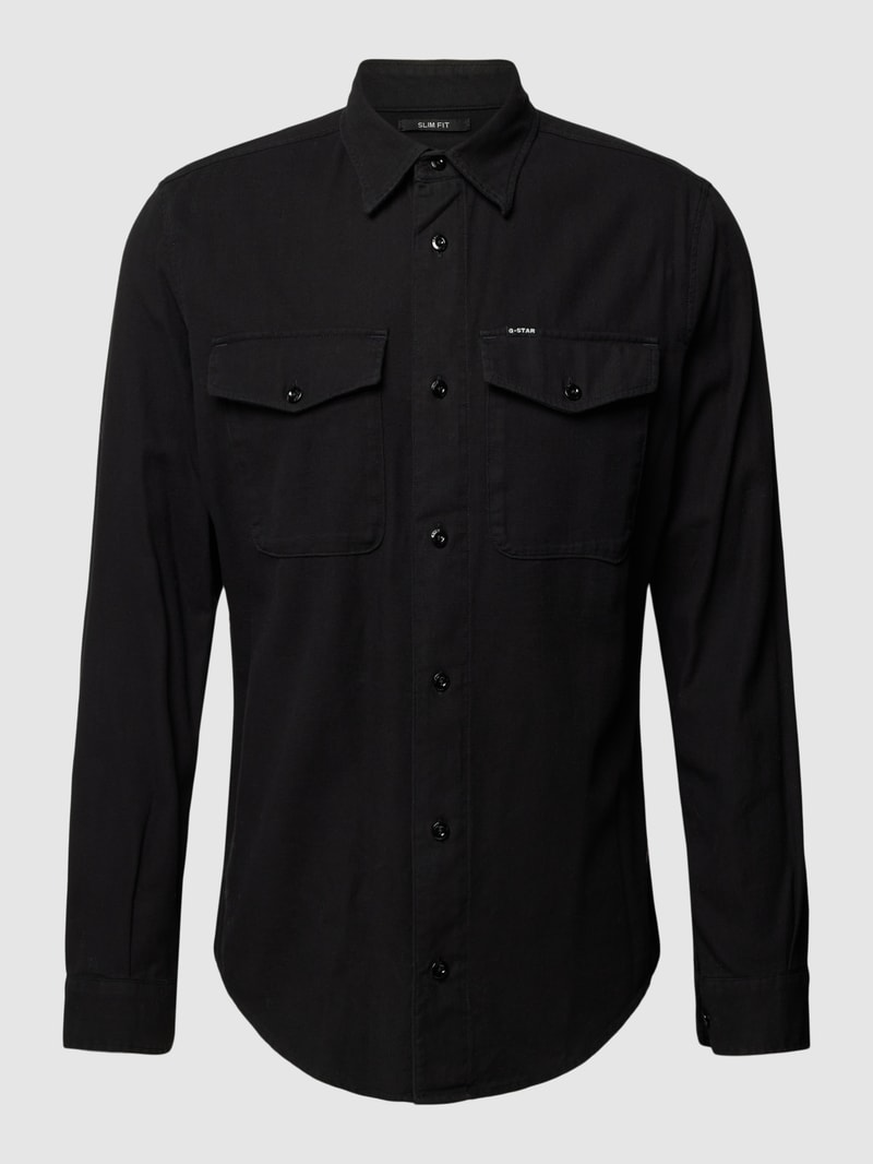 Slim Fit Freizeithemd mit Kentkragen Modell 'Marine' in schwarz