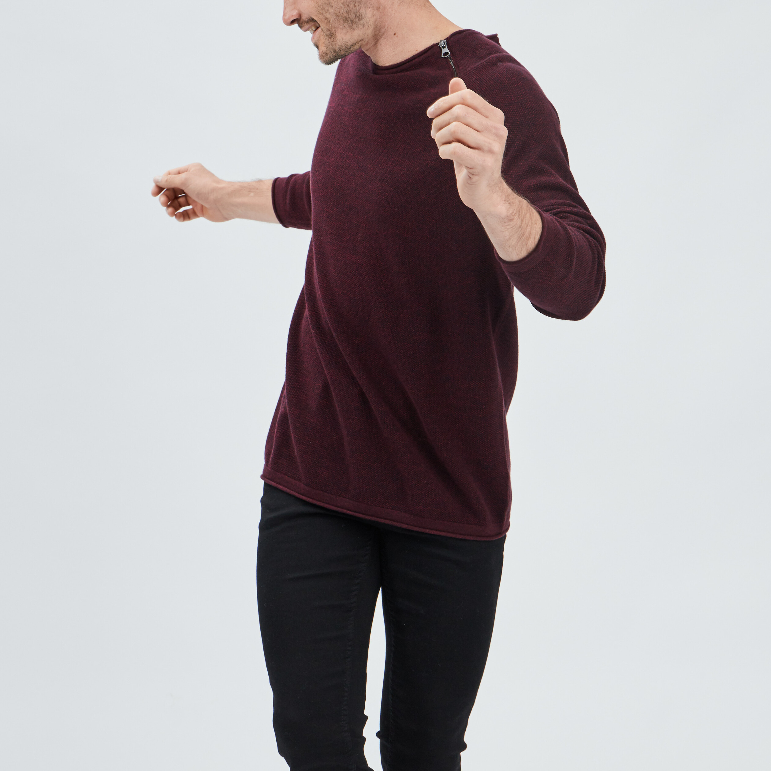 Pull avec détail zippé violet homme | La Halle