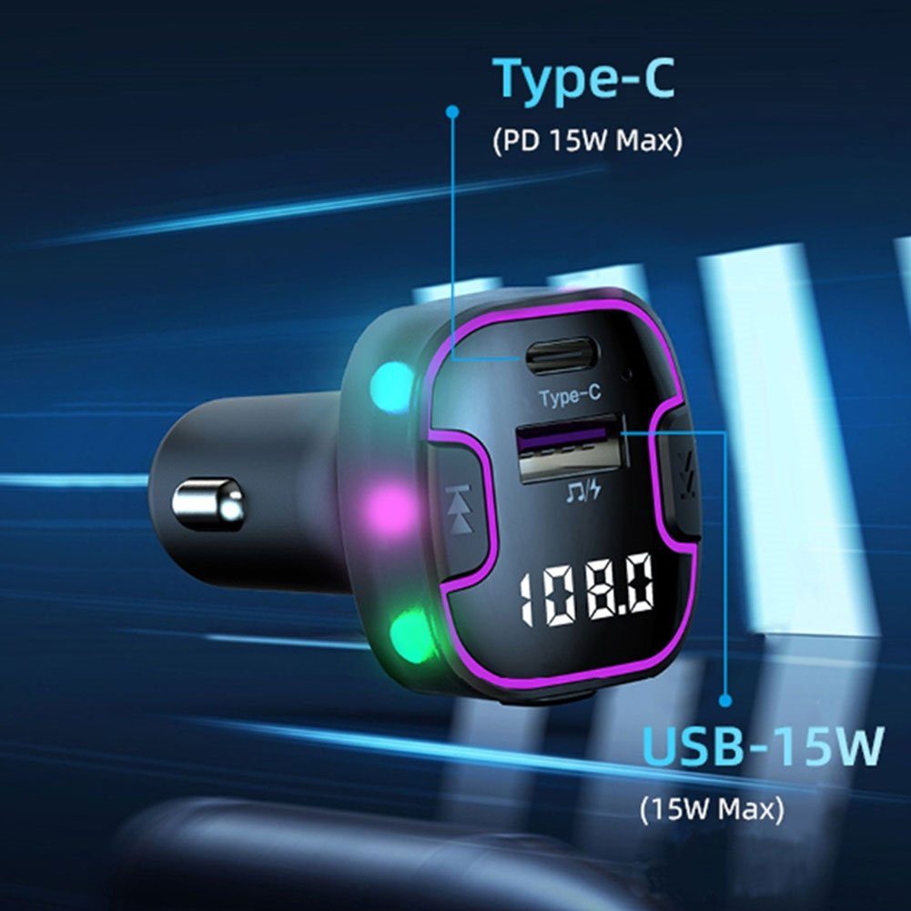 DESUO USB C Auto Ladegerät Bluetooth 5.3 Freisprechanlage MP3 USB-Ladegerät Autobatterie-Ladegerät