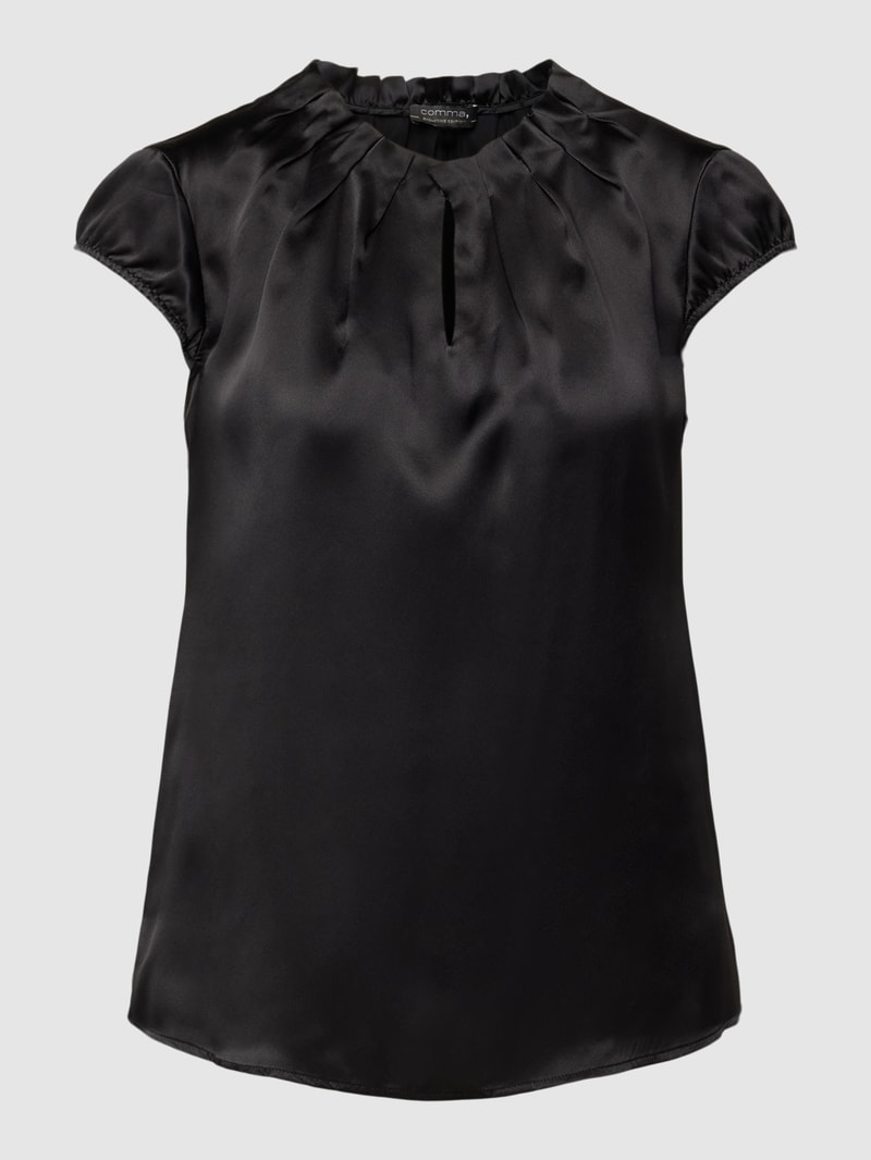 Blusenshirt aus Seide mit Rundhalsausschnitt in schwarz