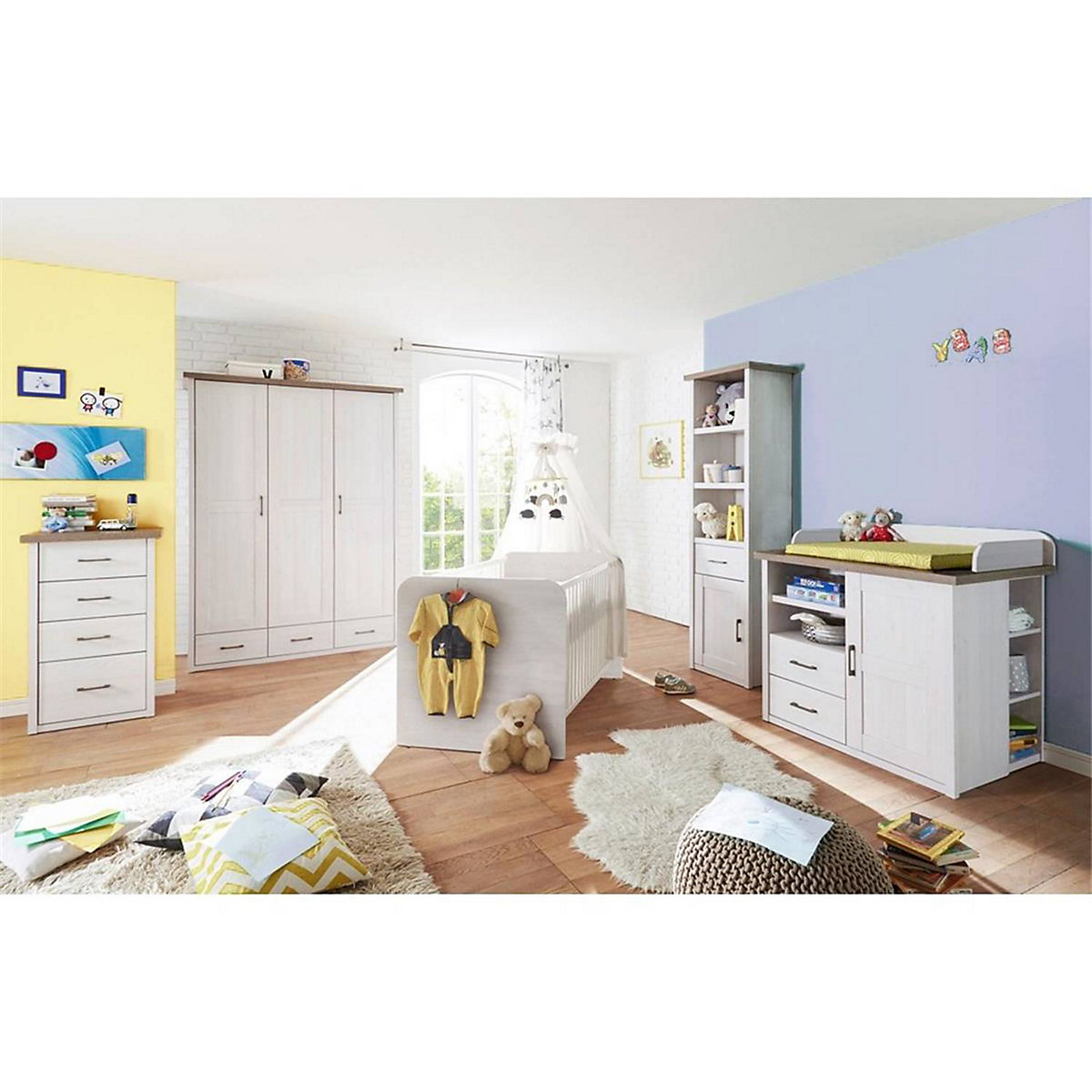Babymöbel im Landhausstil LUND-78 in Pinie weiß Nb./Trüffel Eiche Nb.