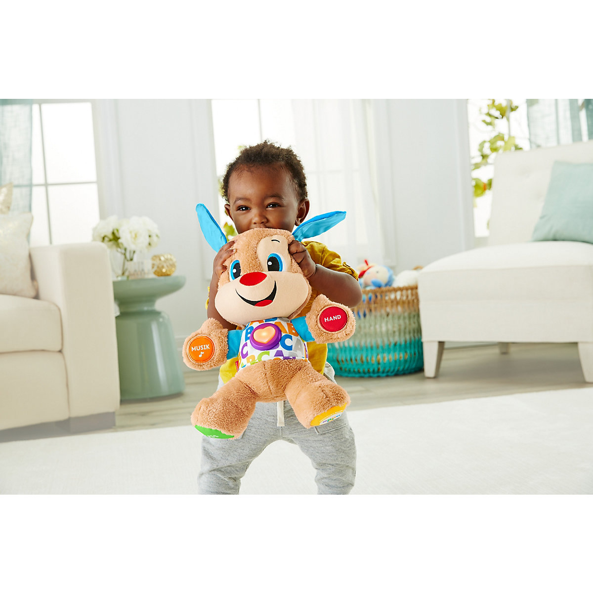 Fisher-Price Lernspaß Hündchen, Baby-Spielzeug mit Musik, Kuscheltier, Lernspielzeug