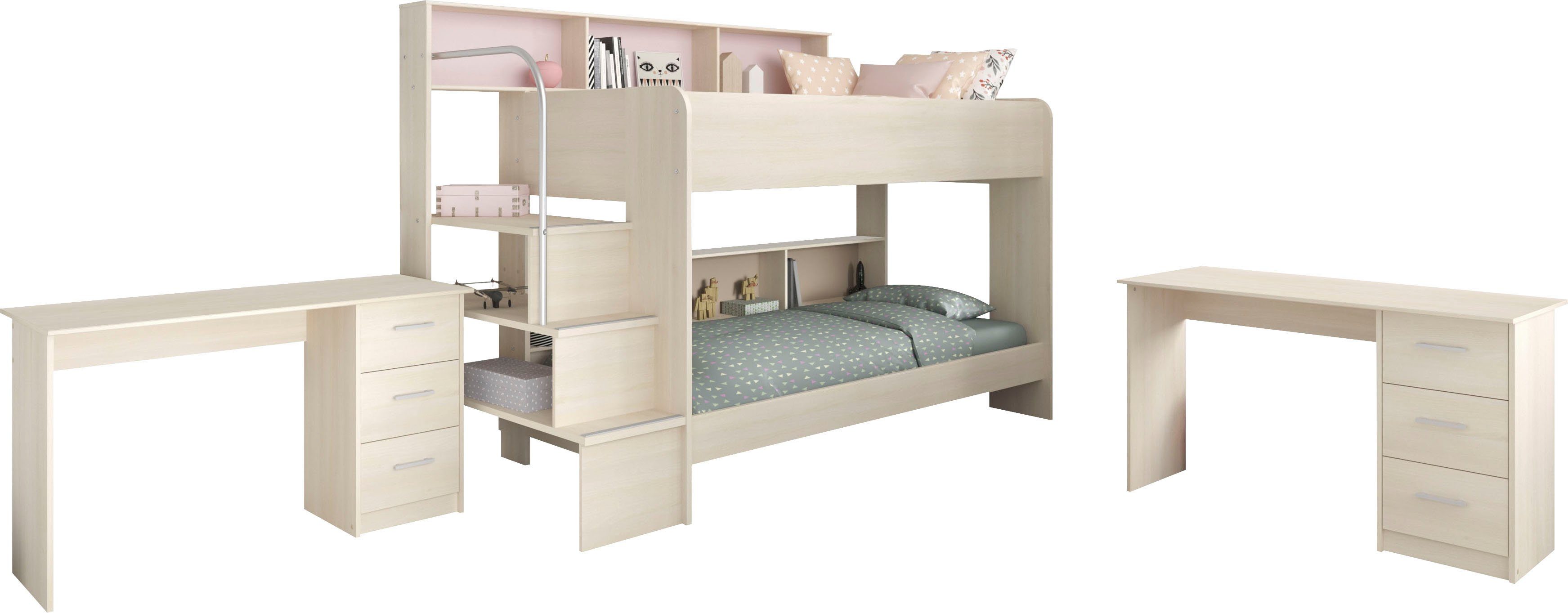 Parisot Jugendzimmer-Set Bibop, (3-St., Etagenbett, zwei Schreibtische), mit 2 Schreibtischen
