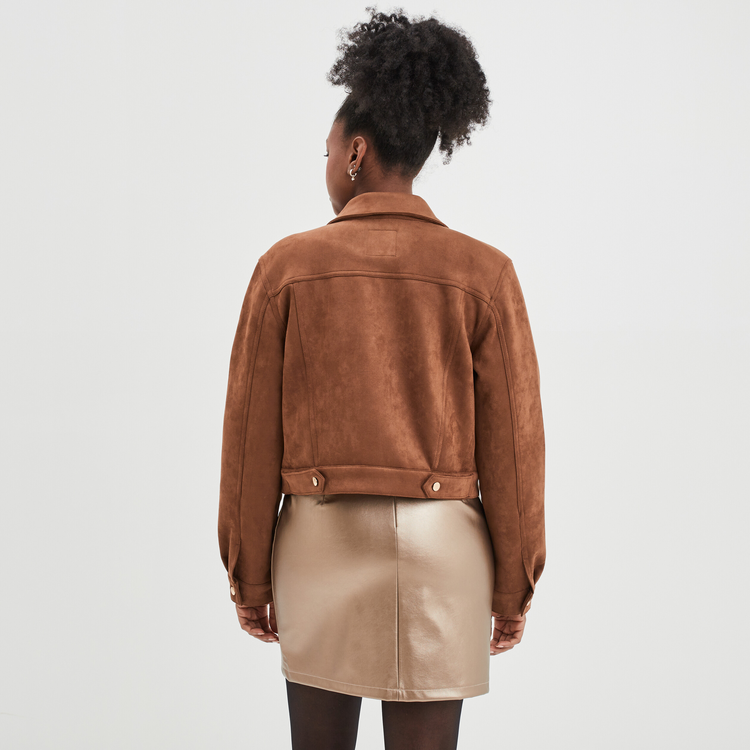 Veste suédine ajustée boutonnée marron foncé femme | La Halle