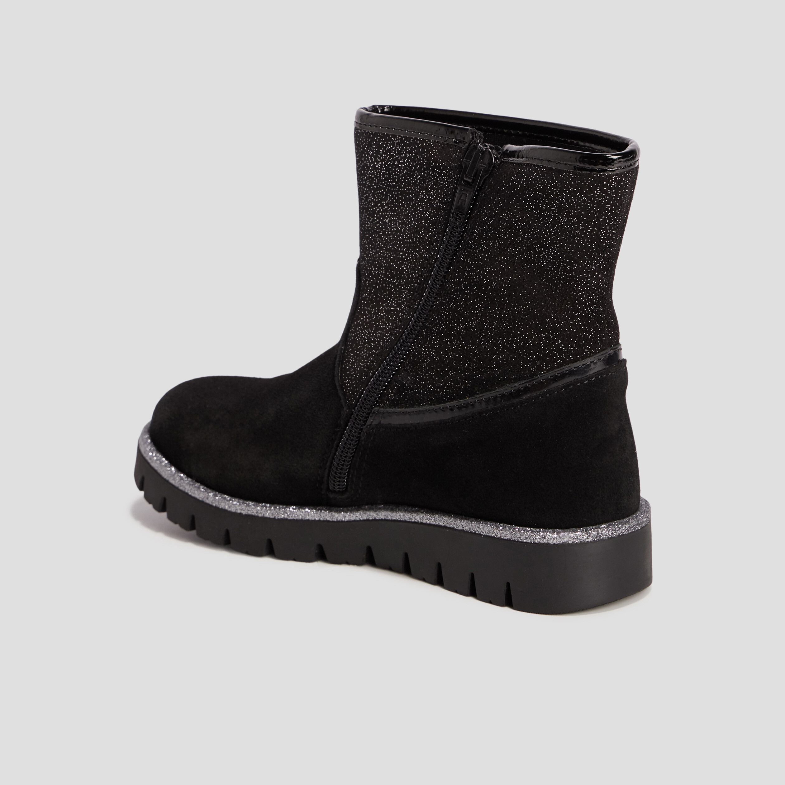 Bottes en cuir empiècements pailletés noir fille | La Halle