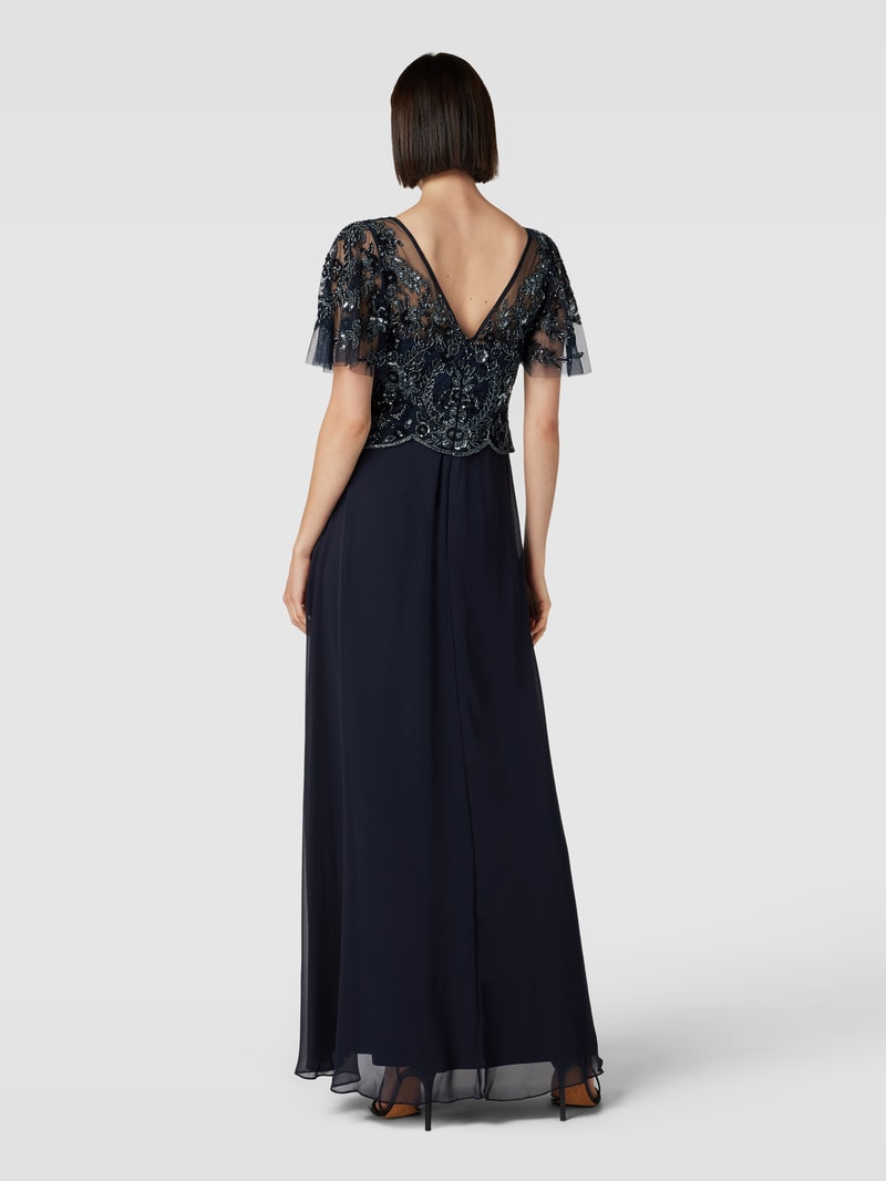 Abendkleid mit floraler Stickerei in dunkelblau