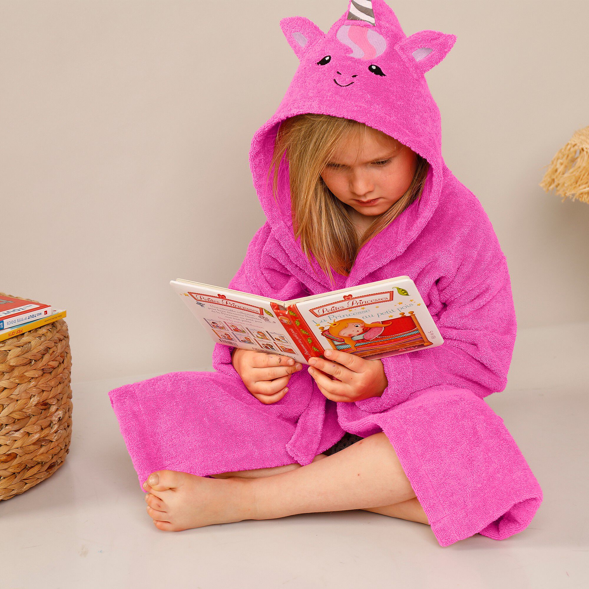 Peignoir de bain enfant licorne à capuche éponge coton