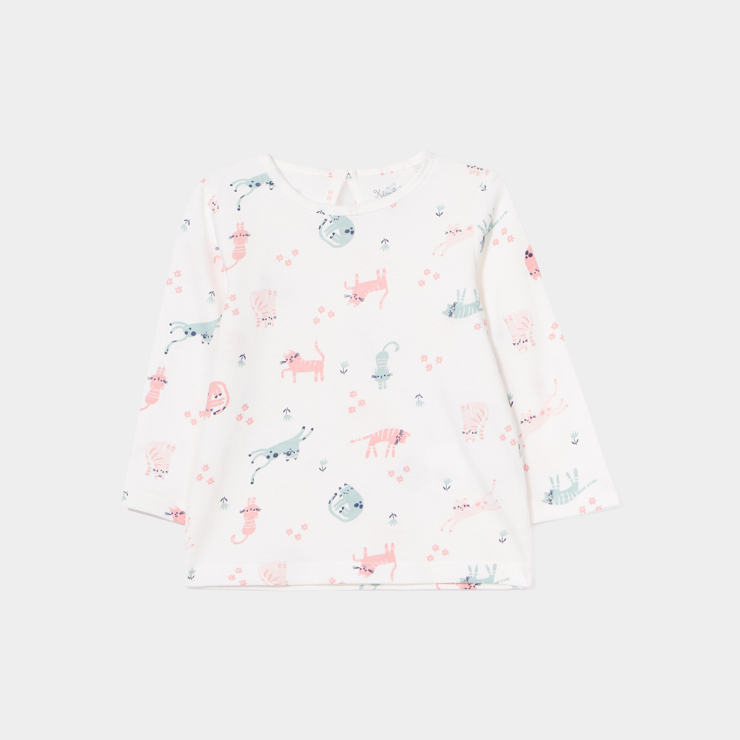 T-shirt col rond manches longues coton ecru bébé fille | La Halle