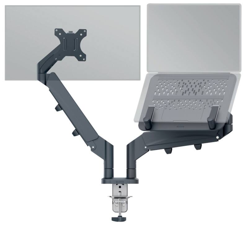 Leitz Ergo Platzsparender Dual Monitorarm mit Laptophalterung 6538 Höhenverstellbar Bis zu 32