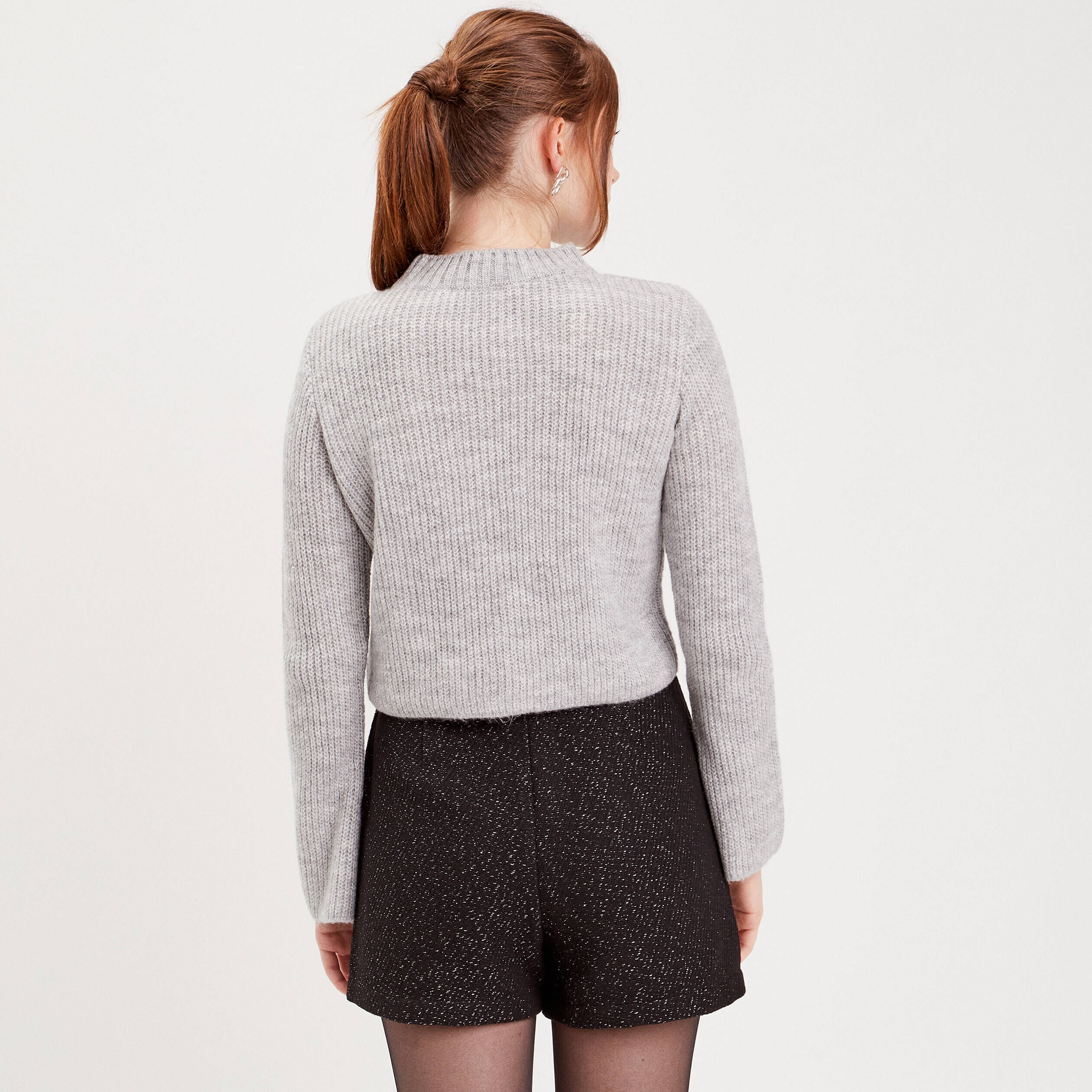 Pull cropped col montant gris clair femme | Cache Cache