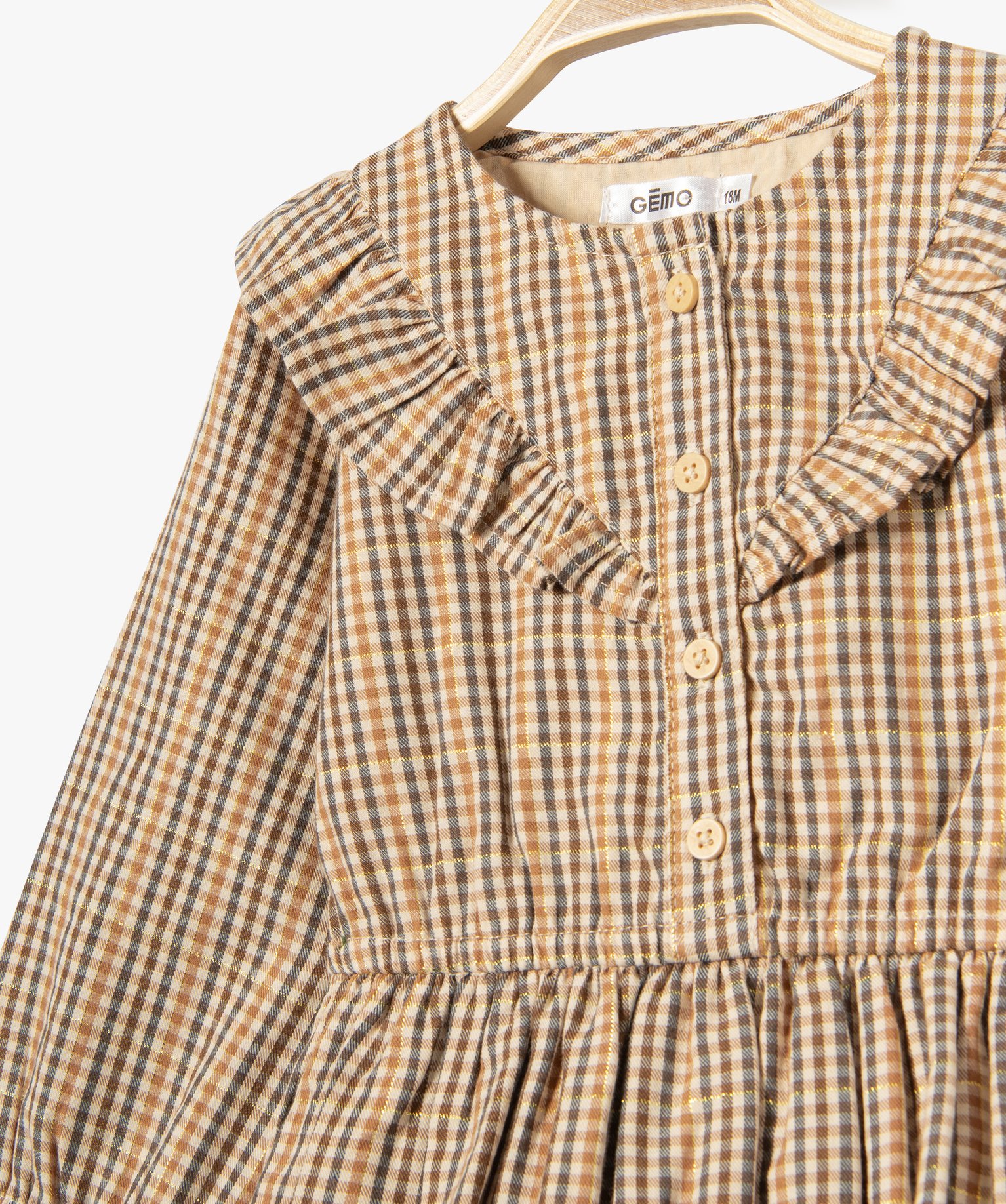 Robe manches longues à carreaux et volants bébé fille carreaux | GEMO
