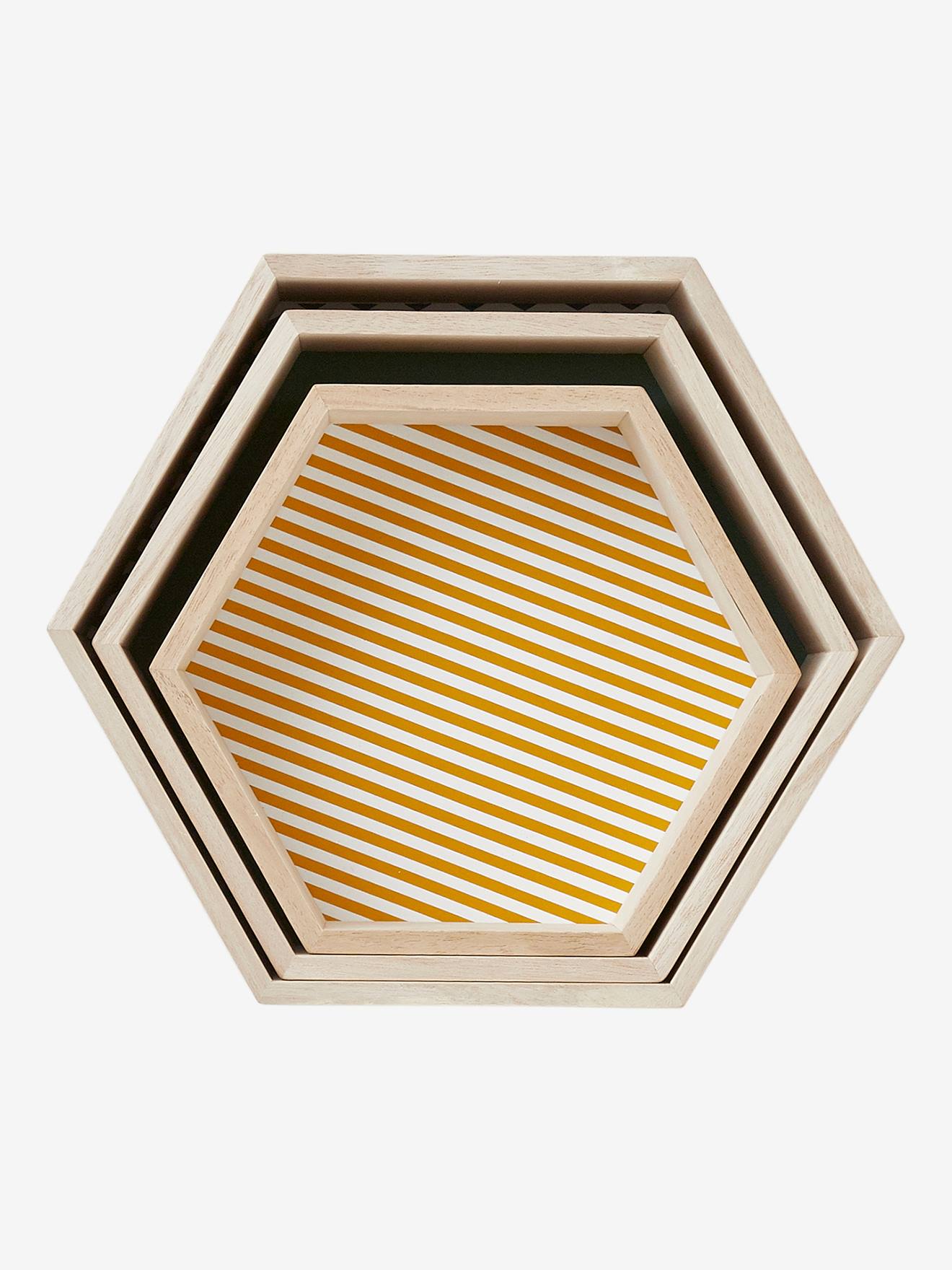 Lot de 3 étagères hexagones enfant bleu fonce imprime