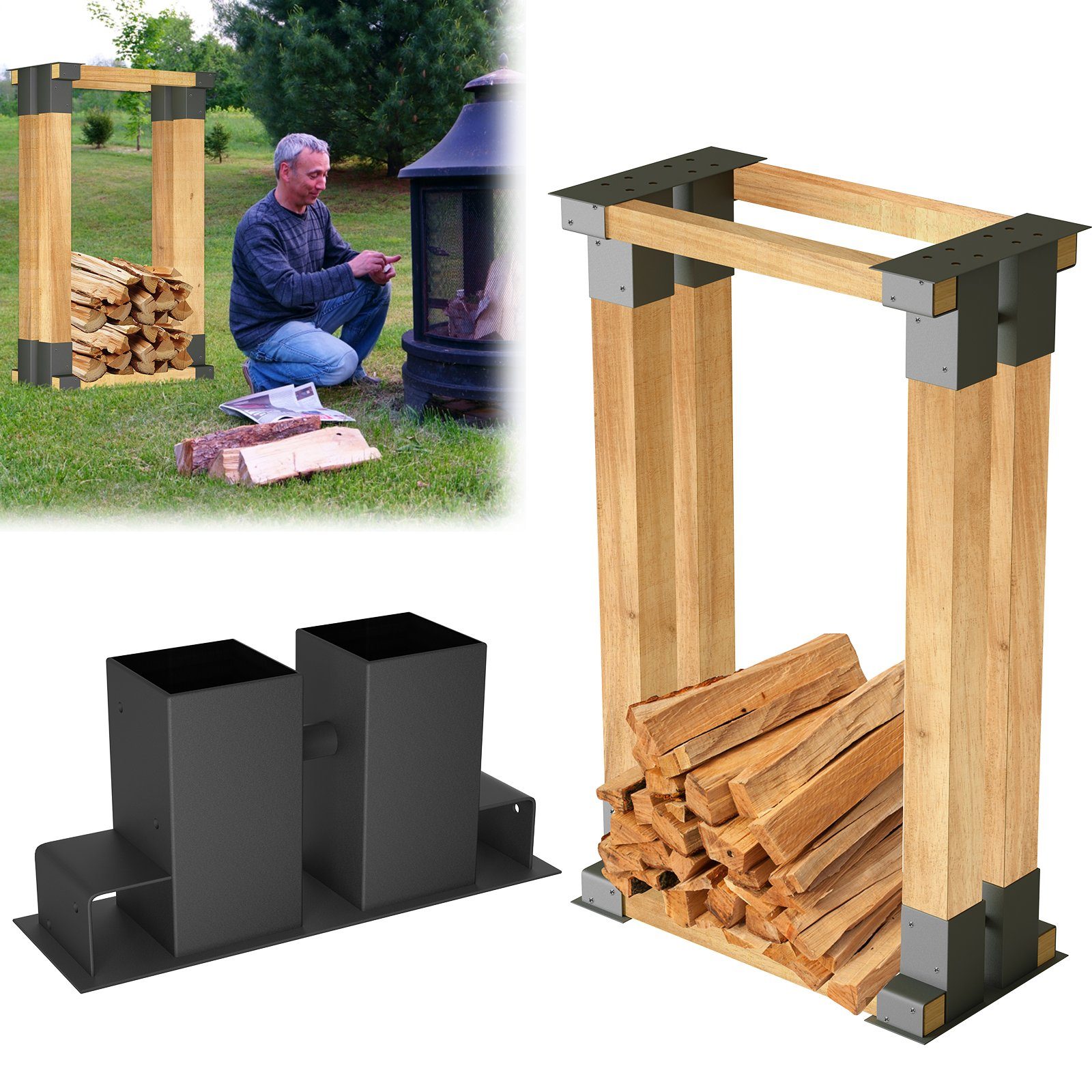 UISEBRT Kaminholzregal Kaminholzhalter Stapelhilfe Gestell, Schwarz