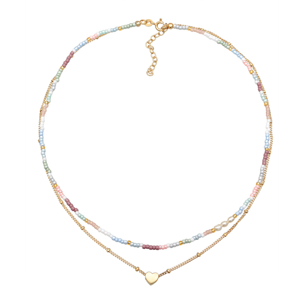 Elli Elli Collier Femmes choker couches cœur pendentif perles de verre en argent sterl collier