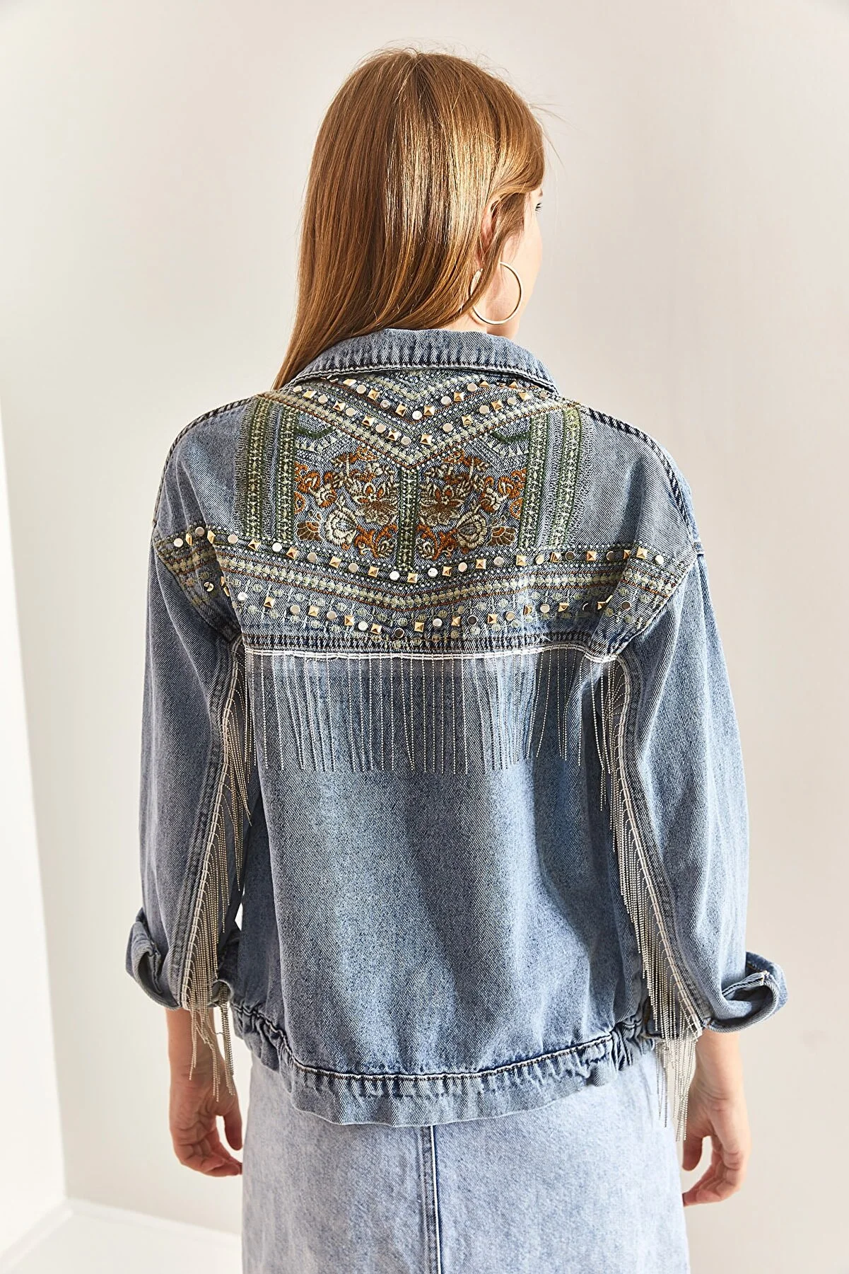 Bianco Lucci  Damen-Jeansjacke mit bestickter Steinstickerei