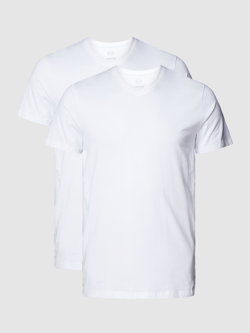PLUS SIZE T-Shirt mit geripptem V-Ausschnitt im 2er-Pack in weiß