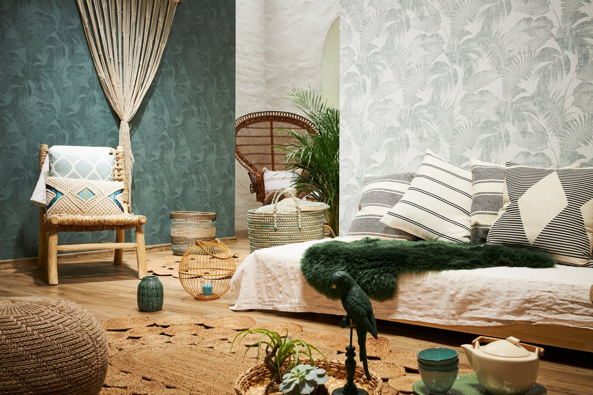 living walls Vliestapete New Walls Cosy & Relax mit Palmenblättern, strukturiert, floral, Palmentapete Tapete Dschungel