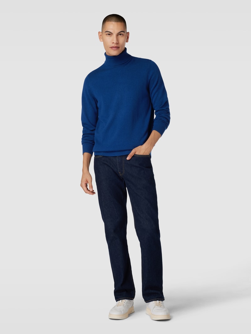 Strickpullover mit Rollkragen aus Kaschmir in marineblau meliert