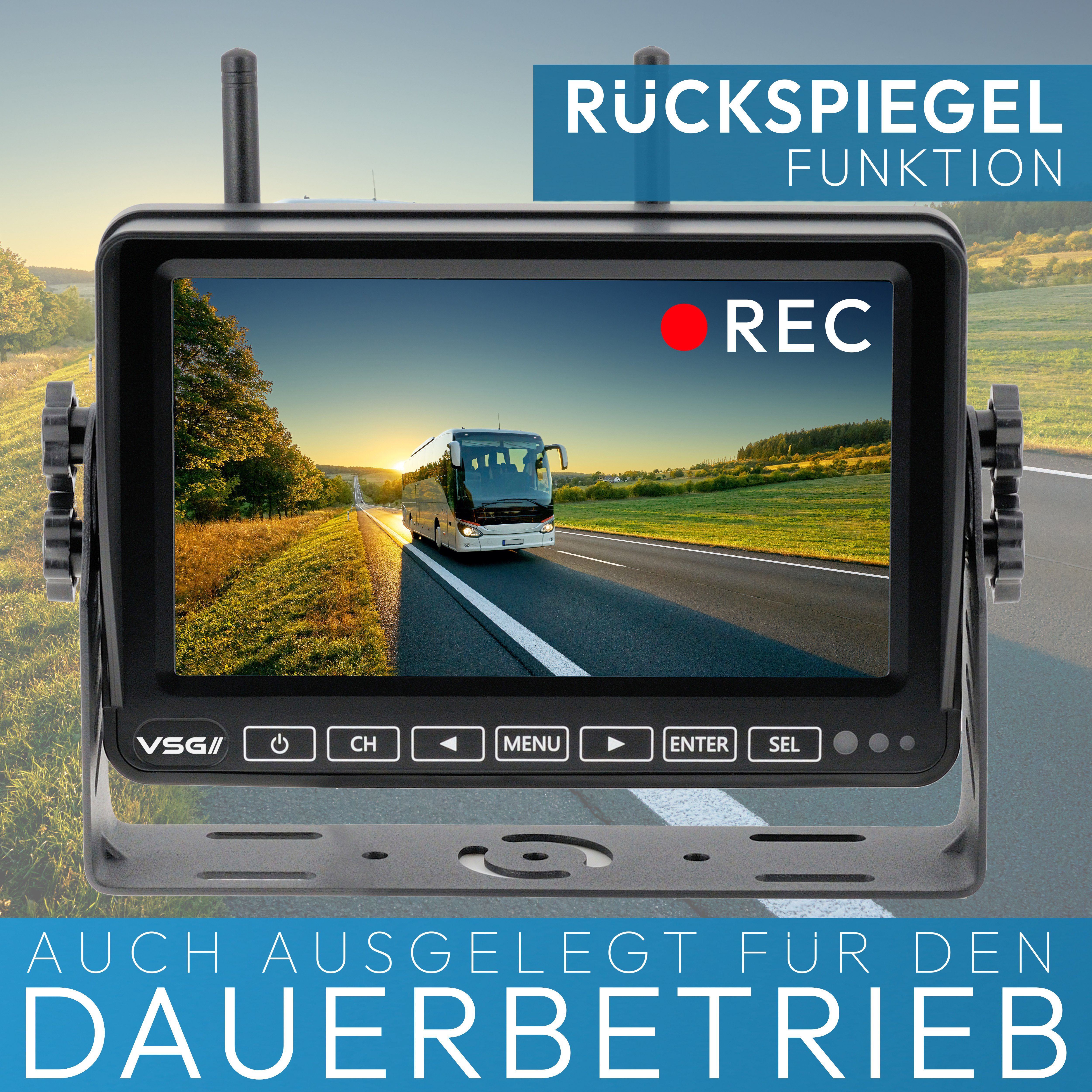 VSG24 7“ Element HD Funk Rückfahrsystem Akku Magnet Rückfahrkamera Rückfahrkamera (2,4 Ghz Digital, Rückfahrmonitor, Magnet-Kamera (s), Zubehör, Bedienungsanleitung)
