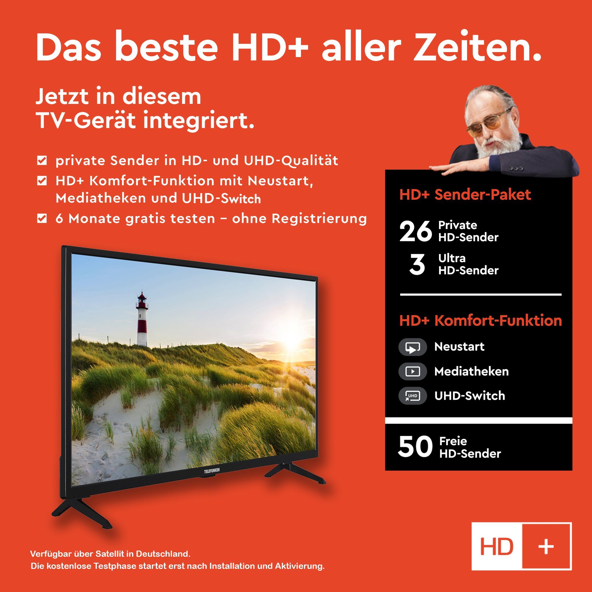 Telefunken D32H550X1CWT LCD-LED Fernseher (80 cm/32 Zoll, HD-ready, Smart TV, HDR10, Triple-Tuner, Dolby Audio, 6 Monate HD+ gratis)