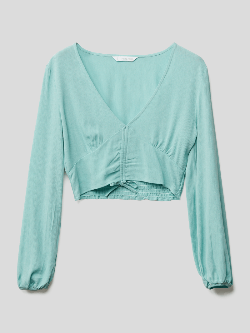 Cropped Longsleeve mit Smok-Einsatz in aqua blau