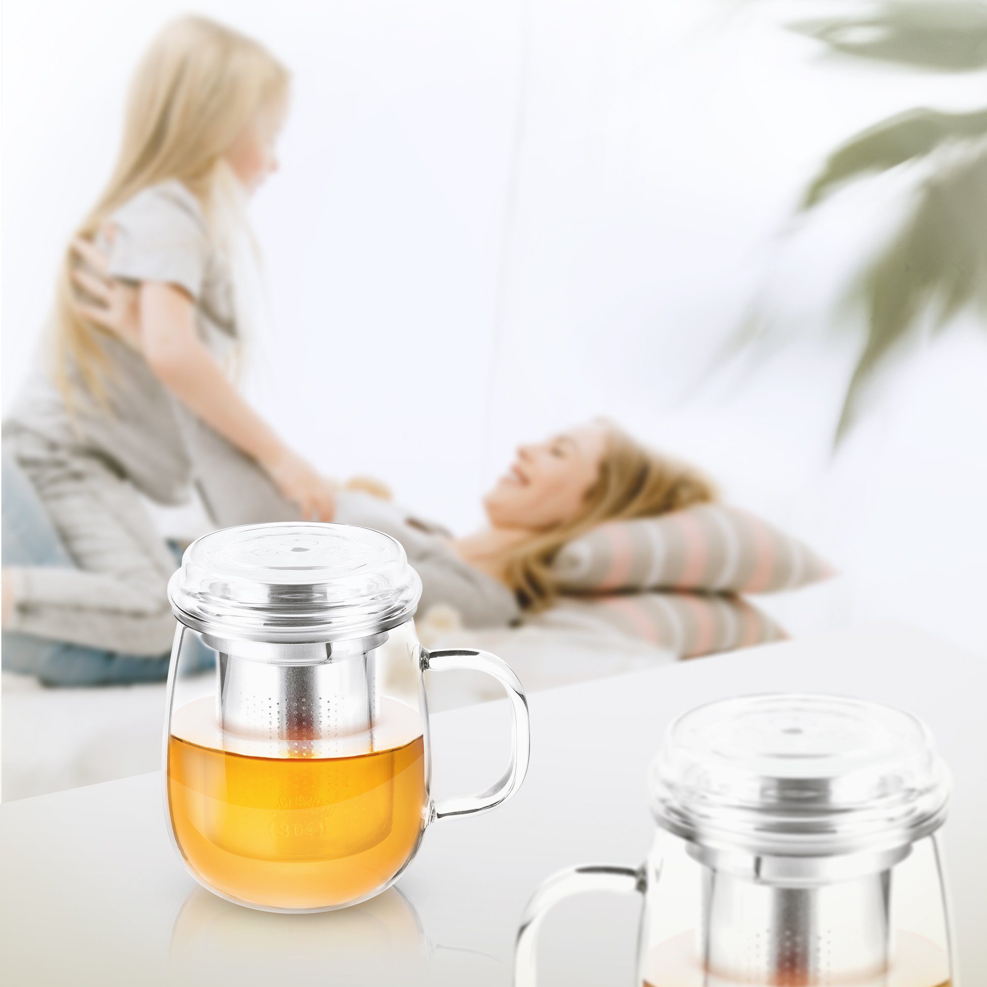 Impolio Teeglas Impolio Classic Teeglas mit Edelstahl-Sieb 2-teiliges Set 430 ml, Glas