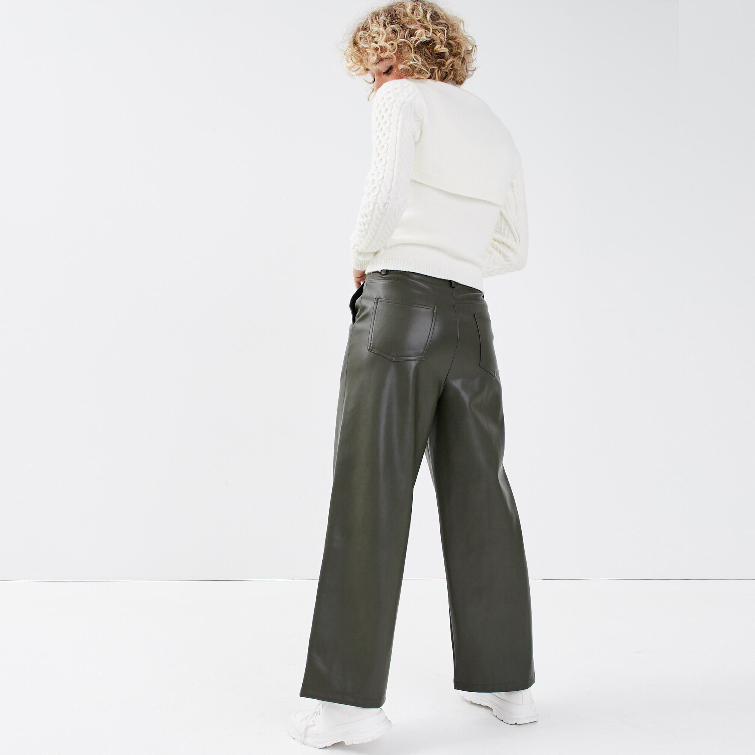 Pantalon bootcut taille haute vert kaki femme | Cache Cache