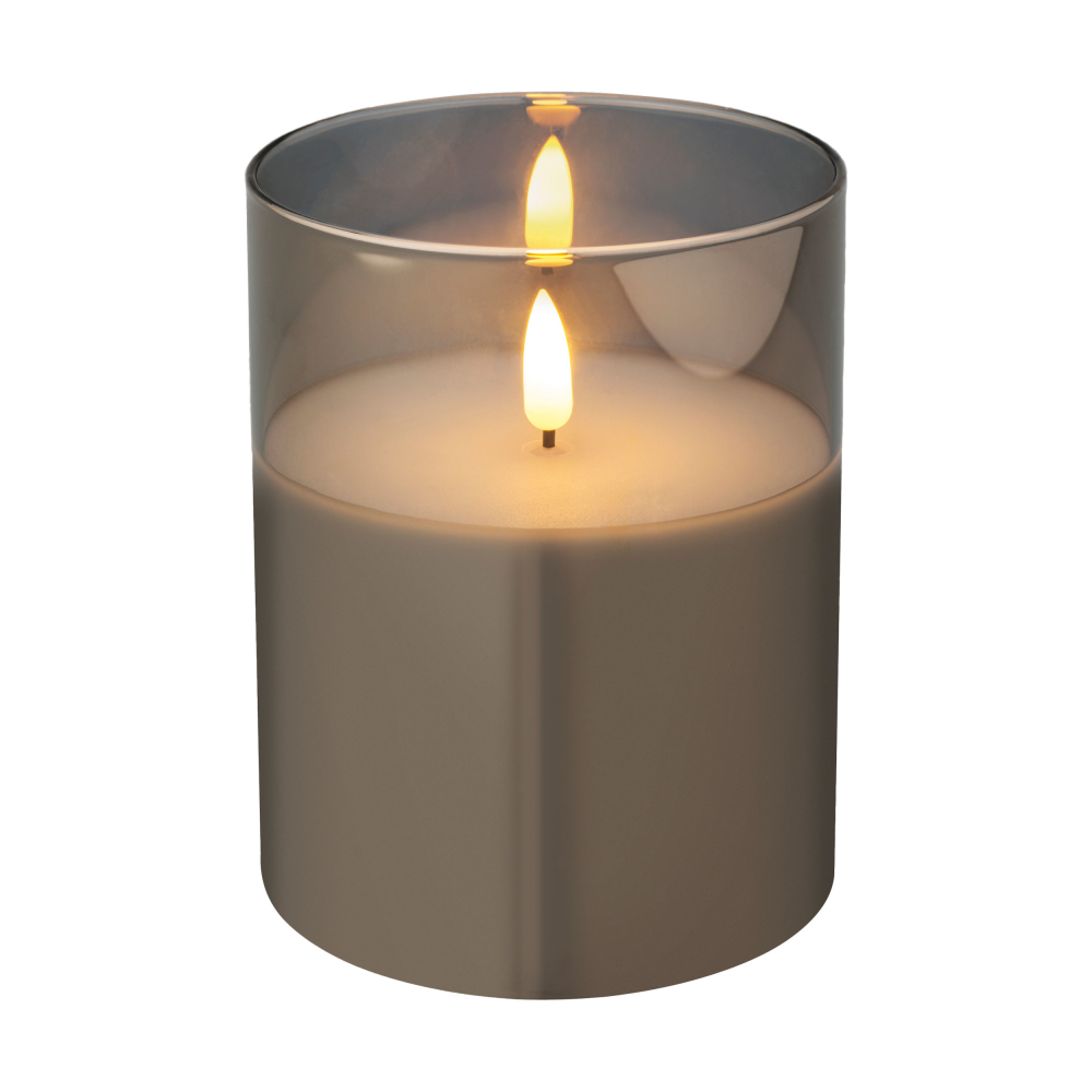 LED Wachskerze im Glas smokey