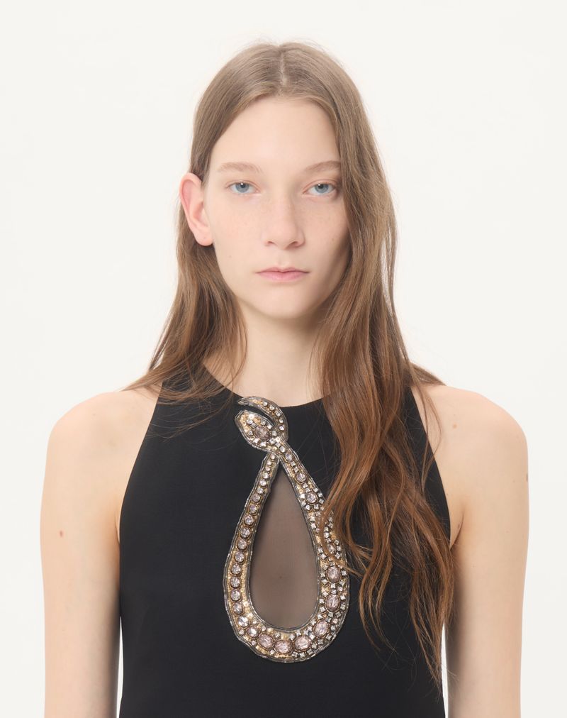 Vestido curto de crepe bordado de alta costura