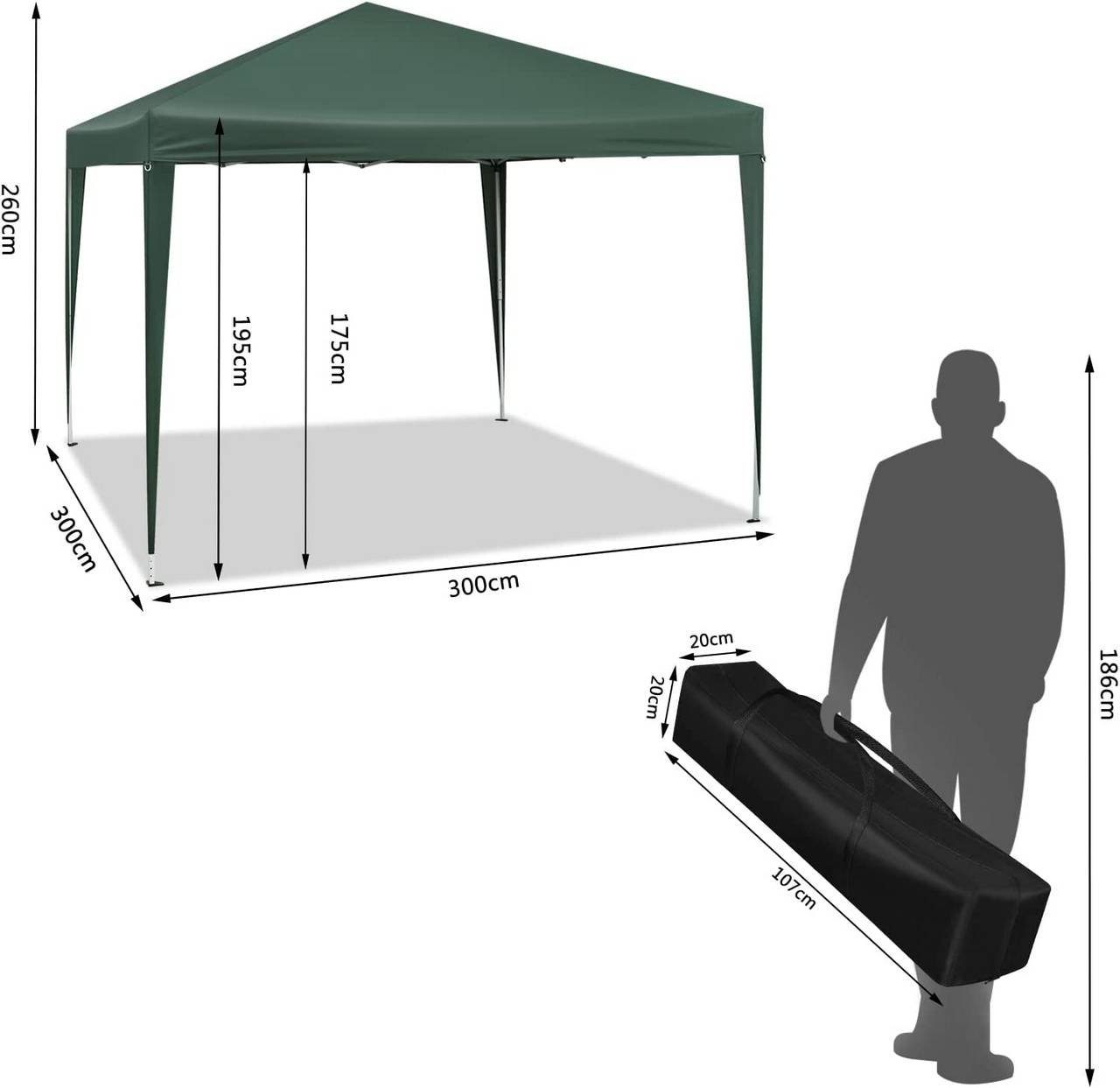 Woltu Faltpavillon, Pop-Up Pavillon aus Oxford Metallrahmen 3x3 m
