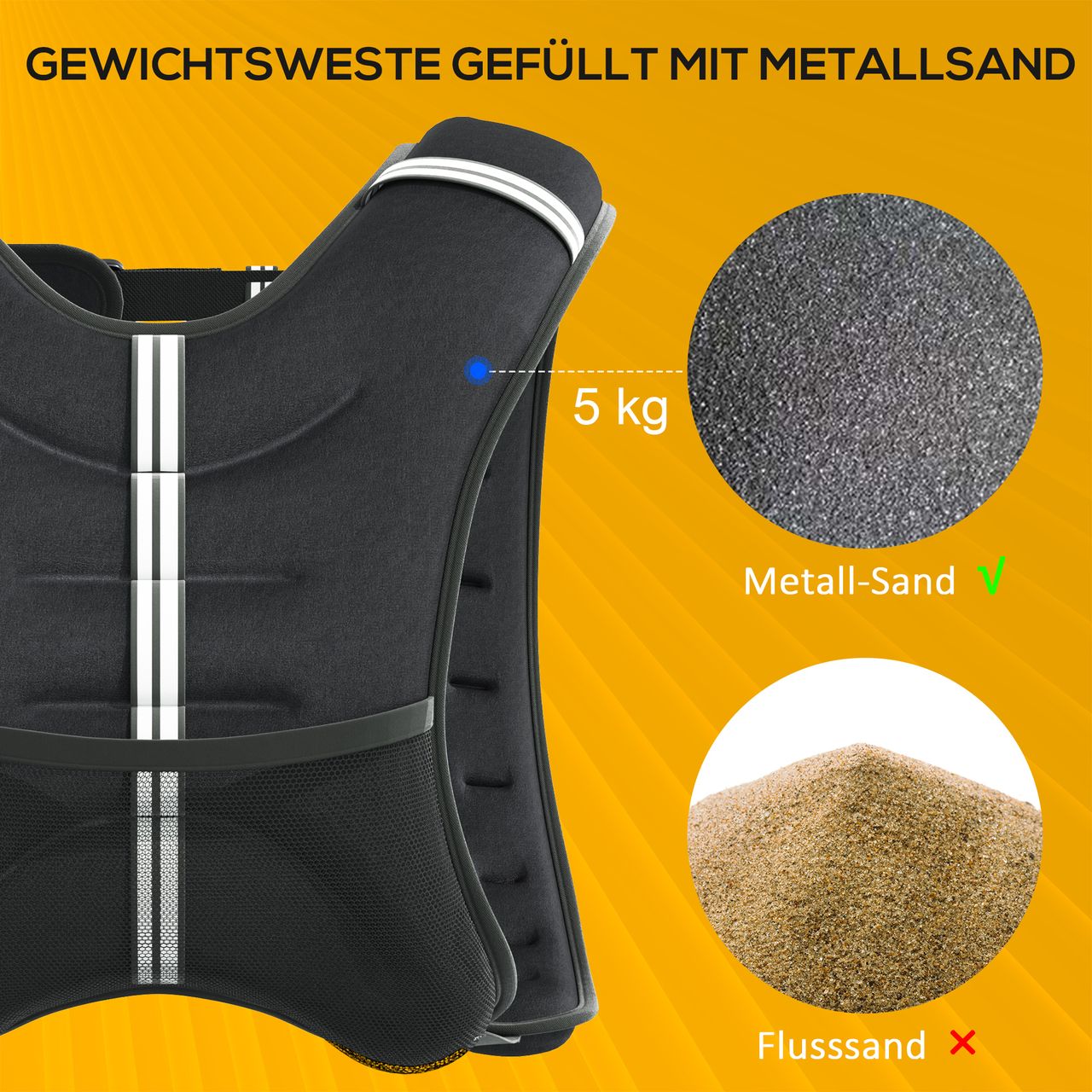 HOMCOM Gewichtsweste Weight Vest 5 kg verstellbar für Gewicht Tranning Krafttrainning Mann/Frau Oxford-Gewebe Metallsand Schwarz 40 x 35 cm