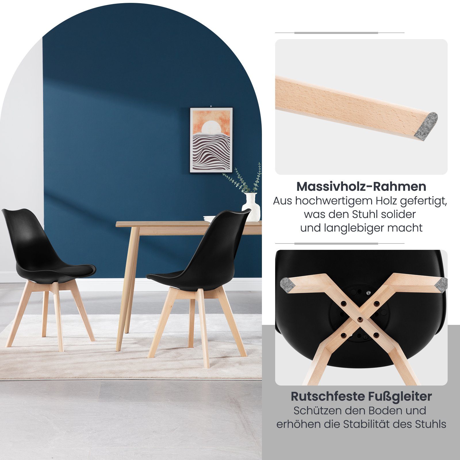 EUGAD 4-Fußstuhl (4 St), Esszimmerstühle Design, mit Massivholzbeinen, gepolstert, Kunstleder