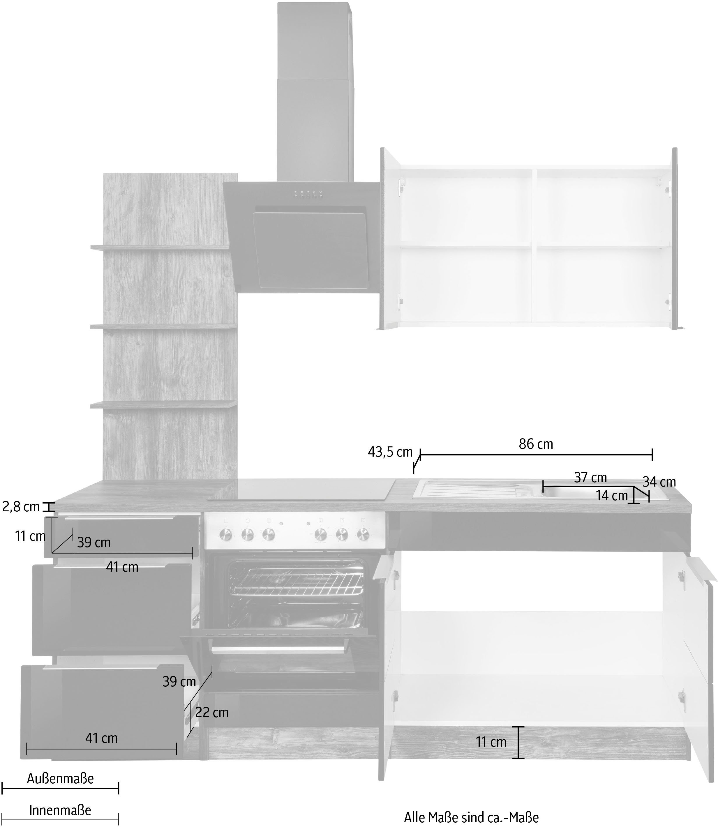HELD MÖBEL Küchenzeile Brindisi, mit E-Geräten, Breite 210 cm