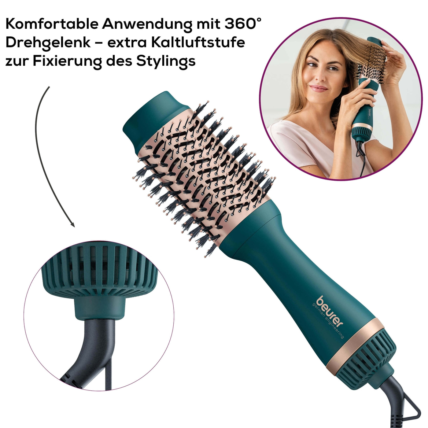 Beurer 2-in-1 Volumen- & Haartrocknungsbürste HC 45 Ocean-Ovale Styling- & Warmluftbürste mit Ionen-Technology