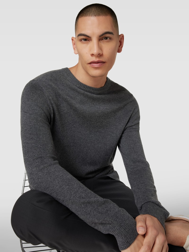 Strickpullover aus Kaschmir mit Rundhalsausschnitt in anthrazit meliert