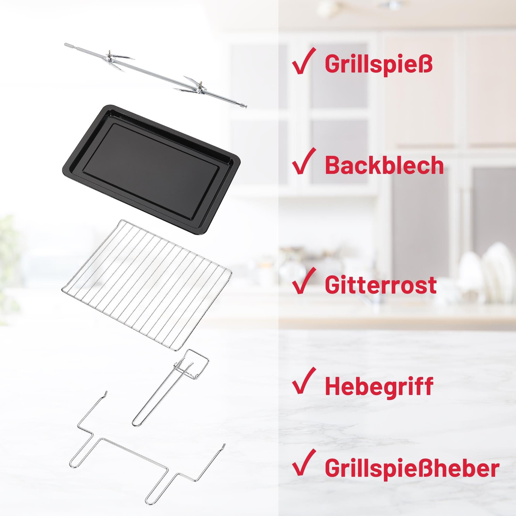 optimumX Minibackofen 60 Liter XXL mit Umluft, 2200W, Backblech und Gitter-Set, 5 Kochfunktionen, 60 min, Doppelverglassung, 90-230°C