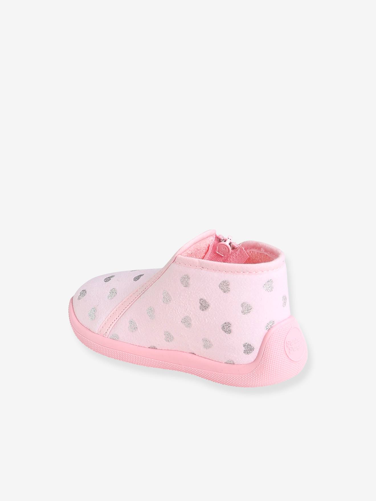 Chaussons zippés bébé fille fabriqués en France rose imprimé