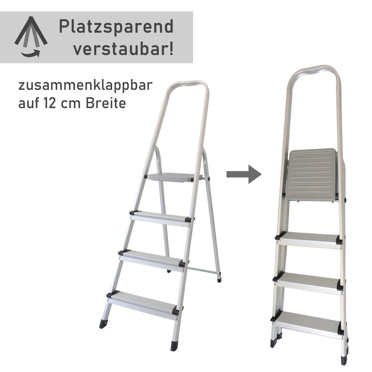Lemodo Stehleiter mit 4 Stufen, Aluminium Trittleiter
