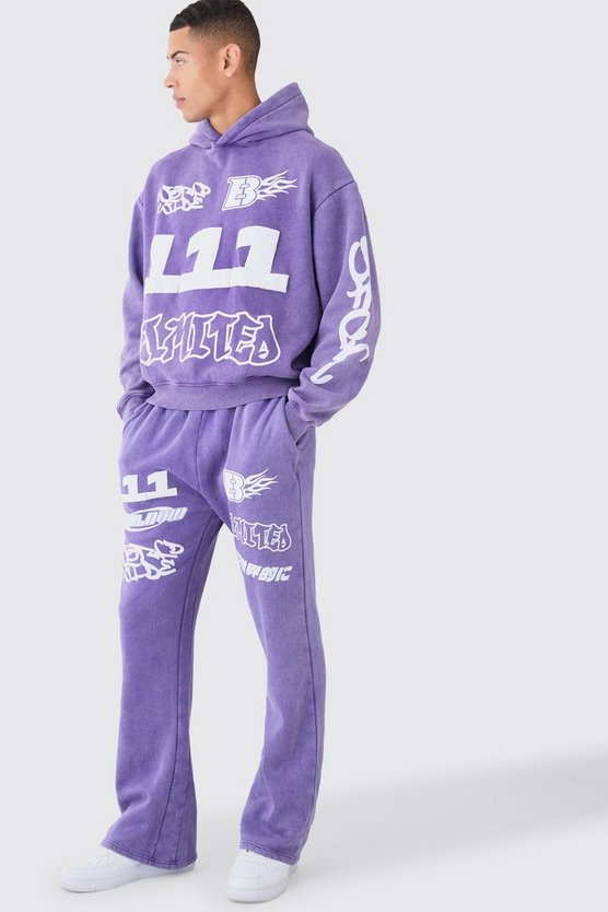 Kastiger Oversize Trainingsanzug mit Print und Kapuze