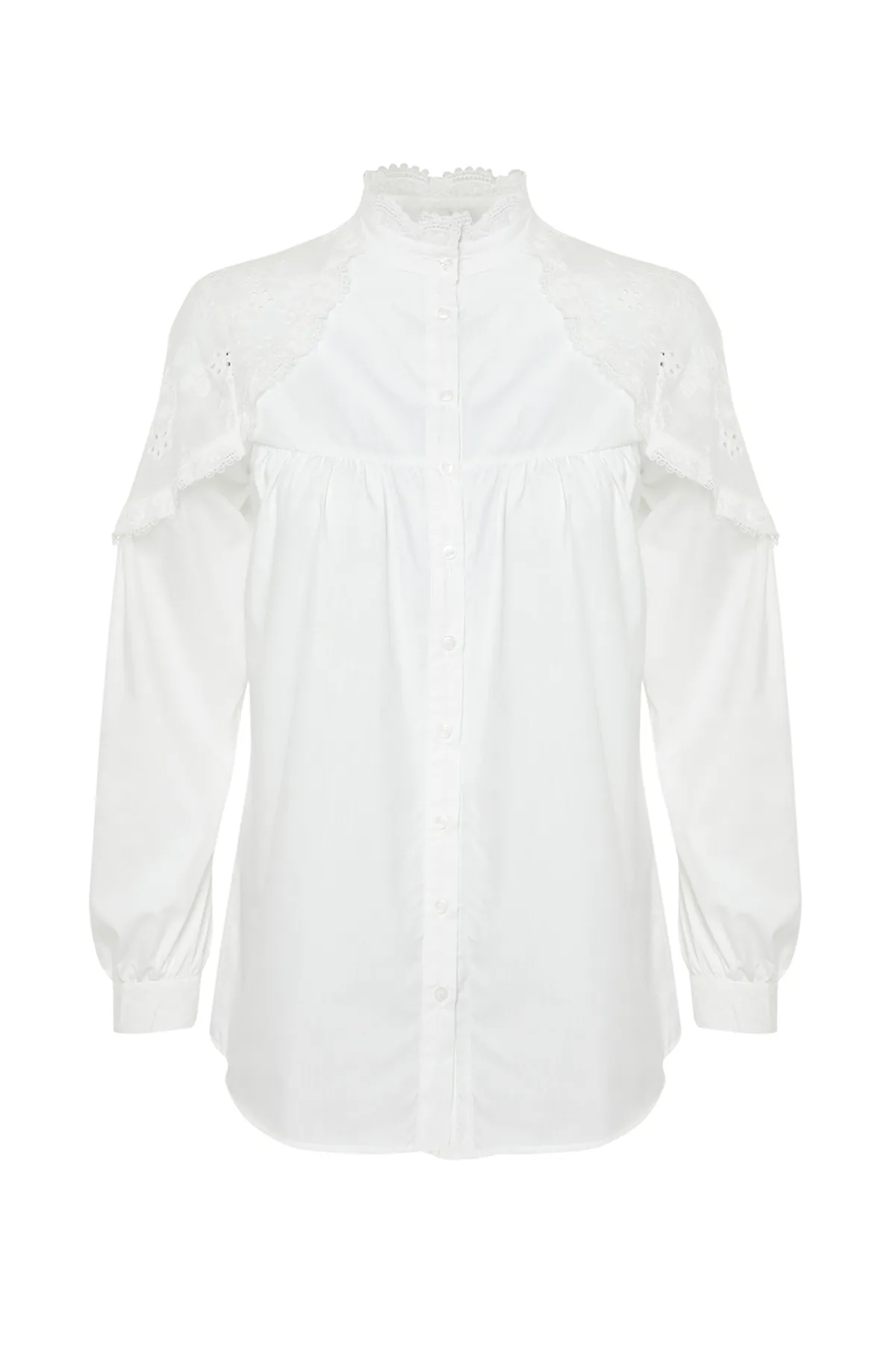 Trendyol Modest  Ecrufarbenes, besticktes Hemd aus gewebter Baumwolle TCTSS24TG00026