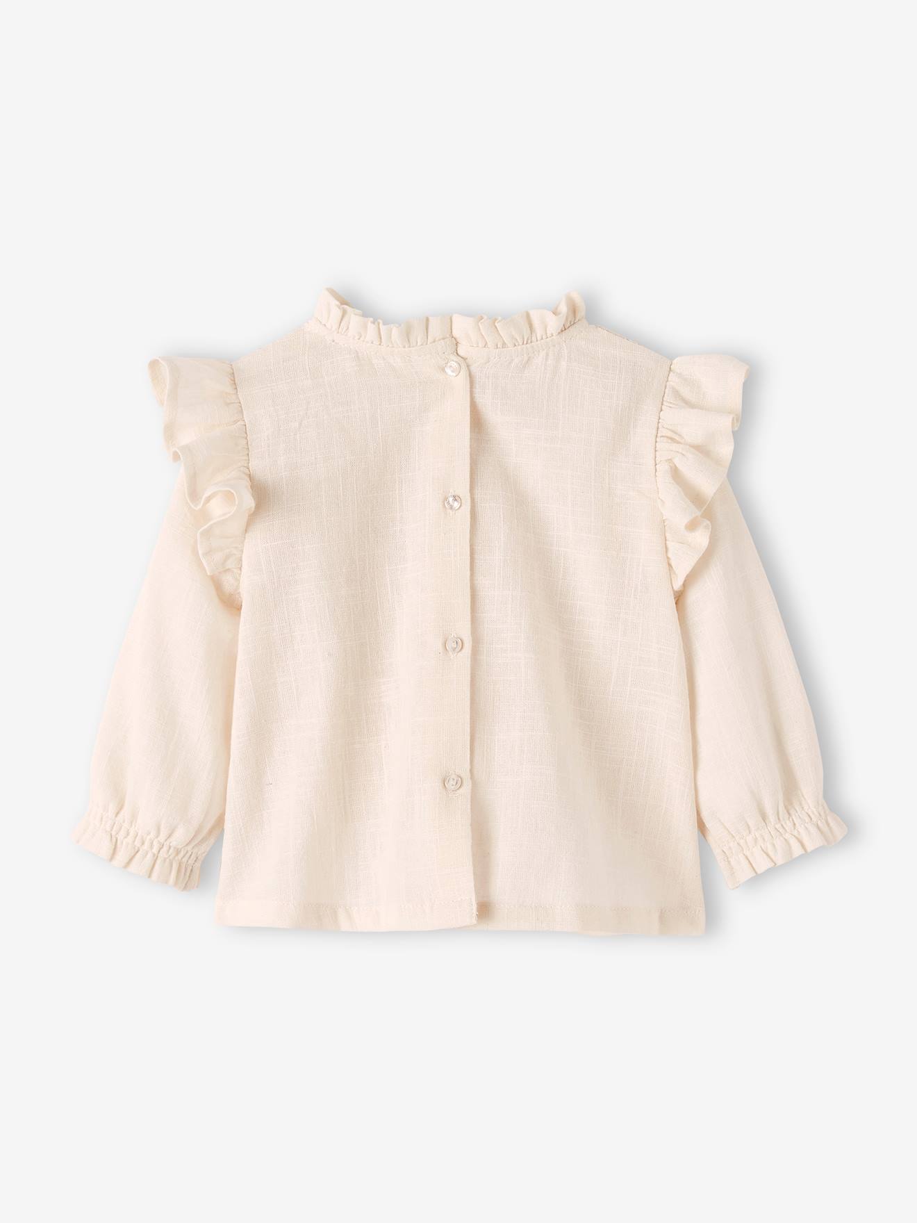Blouse volantée bébé en tissu flammé beige clair